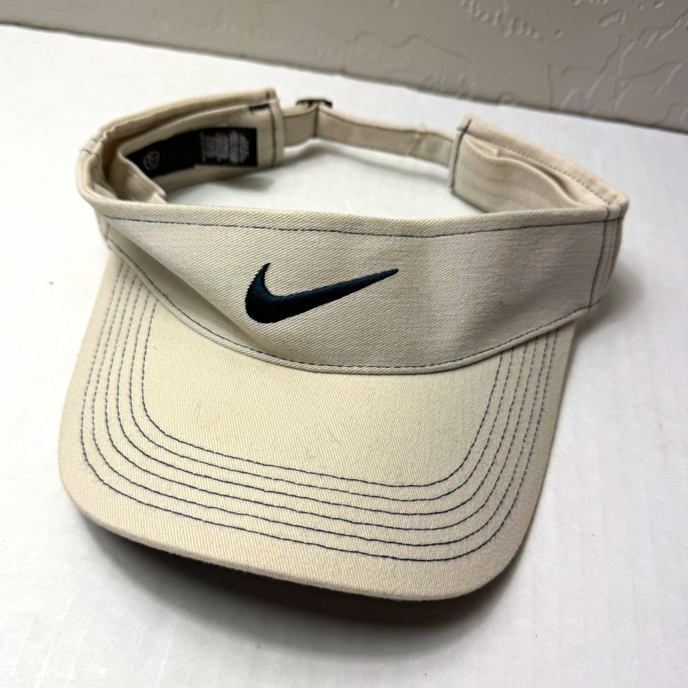 Nike Golf Visor One Size Beige/Black Adjustable Cotton Solid Logo